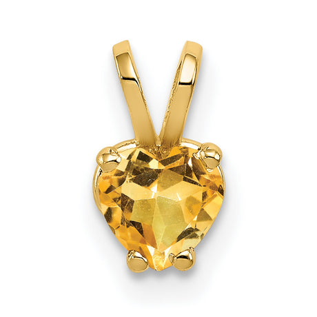 5mm Heart Citrine Charm Pendant in Real 14k Yellow Gold