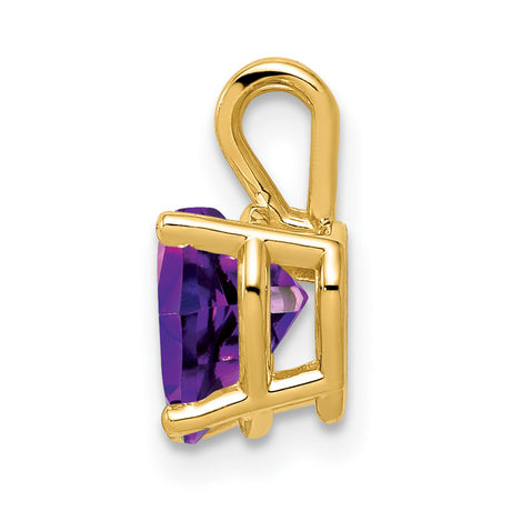 7mm Heart Amethyst Charm Pendant in Real 14k Yellow Gold