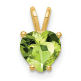 7mm Heart Peridot Charm Pendant in Real 14k Yellow Gold