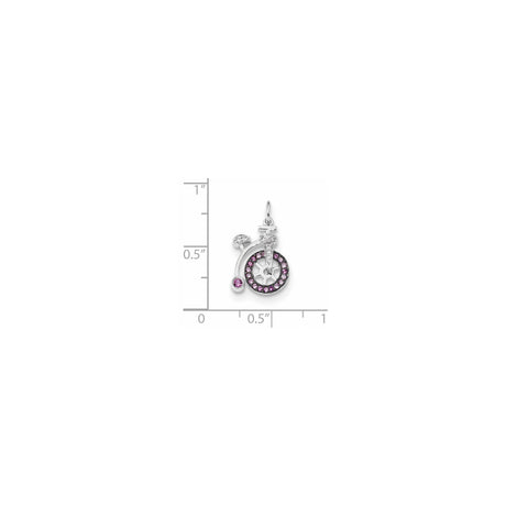 14k White Gold Unicycle Pendant with Pink Sapphire and Diamond Accents, Vintage Cycling Theme
