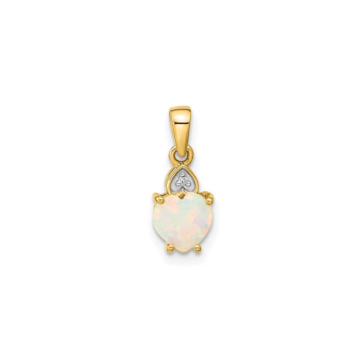 14k Yellow Gold Heart Pendant with Opal and Diamond Accent