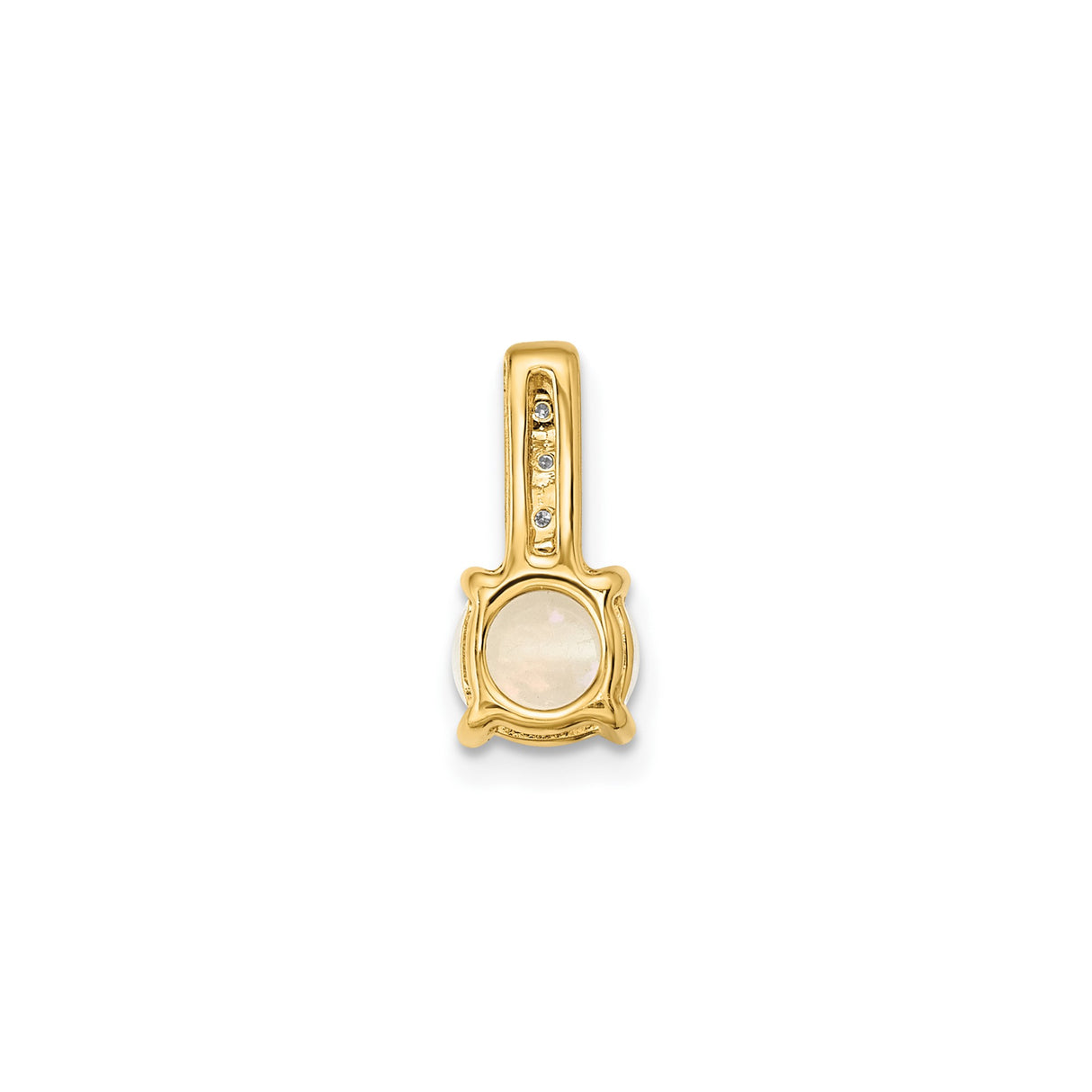 14k Yellow Gold Pendant with Round Opal and Vertical Diamond Bail, Minimalist October Birthstone Jewelry