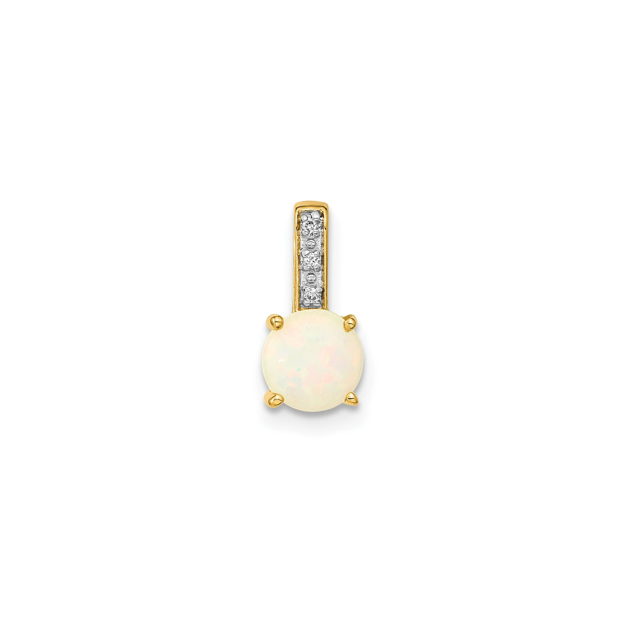 14k Yellow Gold Pendant with Round Opal and Vertical Diamond Bail, Minimalist October Birthstone Jewelry