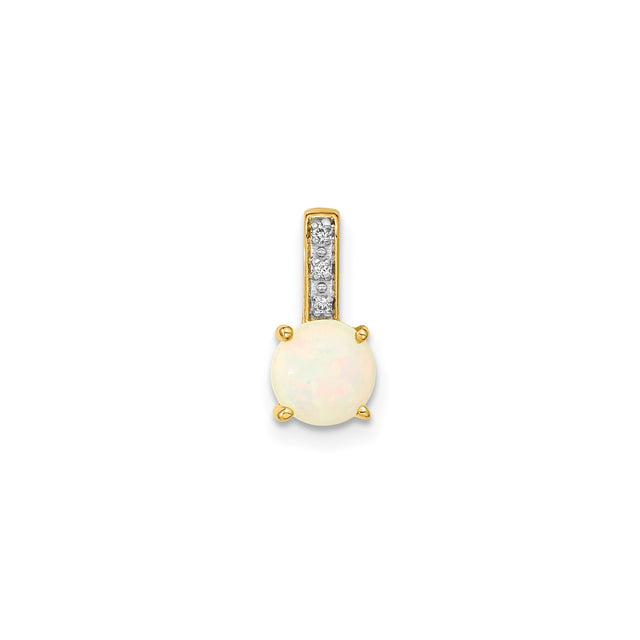 14k Yellow Gold Pendant with Round Opal and Vertical Diamond Bail, Minimalist October Birthstone Jewelry