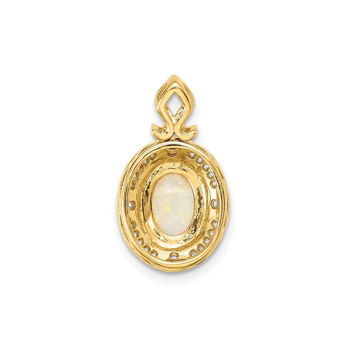 14k Yellow Gold Pendant with Oval Opal and Diamonds Halo, Vintage Style