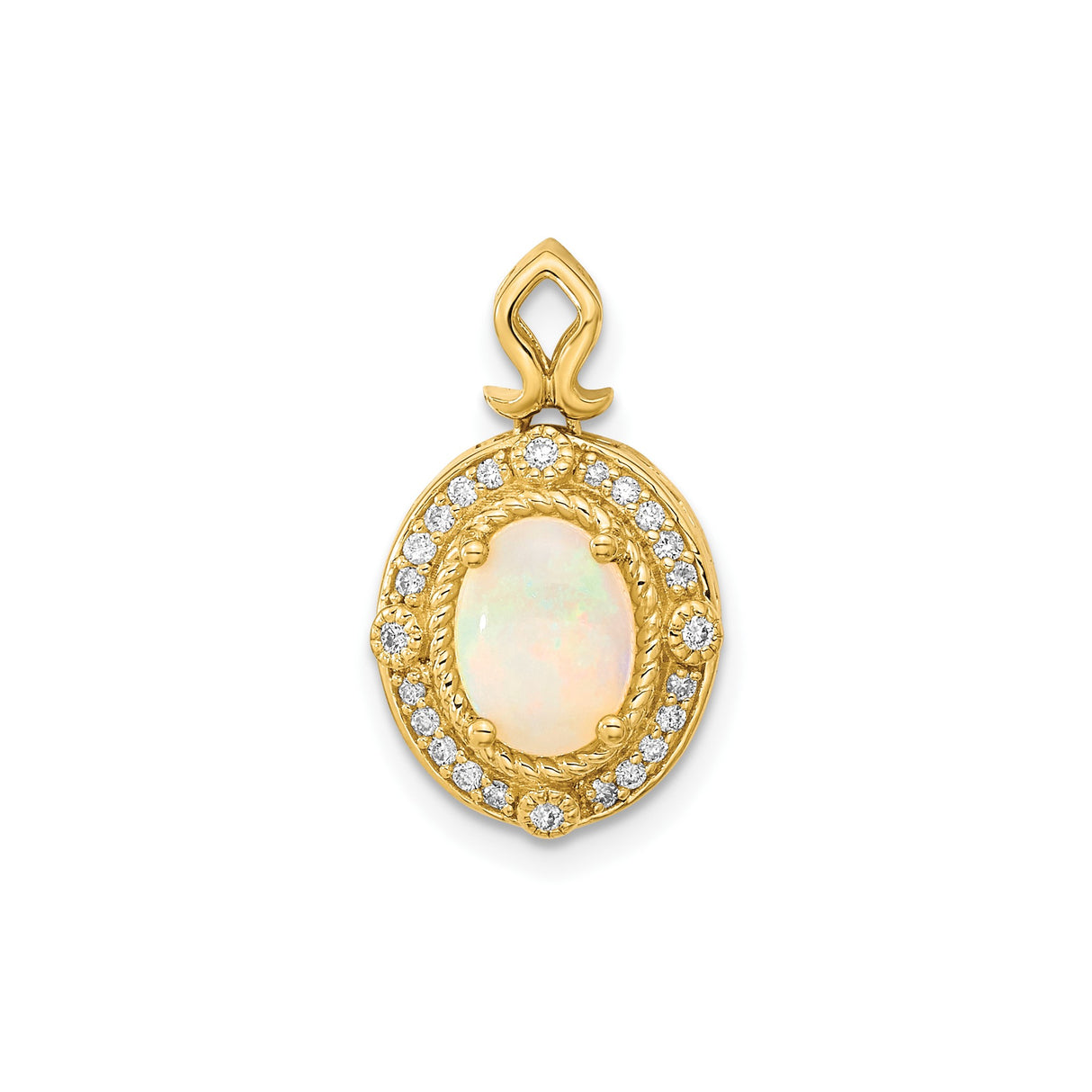 14k Yellow Gold Pendant with Oval Opal and Cubic Zirconia Halo, Vintage Style