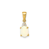 14k Yellow Gold Pendant with Oval Cabochon Opal and Diamond Accents, October Birthstone Jewelry