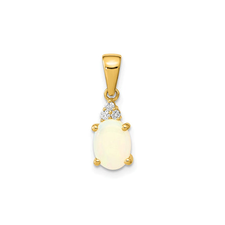 14k Yellow Gold Pendant with Oval Cabochon Opal and Diamond Accents, October Birthstone Jewelry