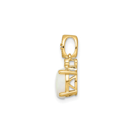 14k Yellow Gold Pendant with Oval White Opal and Diamond Accents, Marquise Shaped Design
