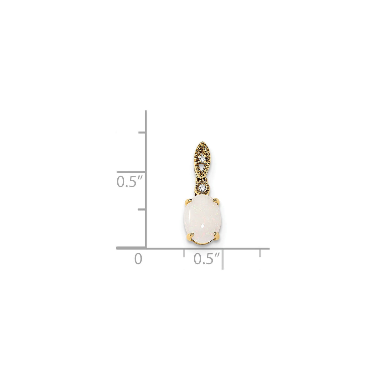 14k Yellow Gold Pendant with Oval White Opal and Diamond Accents, Marquise Shaped Design