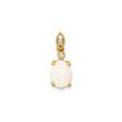 14k Yellow Gold Pendant with Oval White Opal and Diamond Accents, Marquise Shaped Design