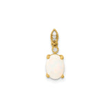 14k Yellow Gold Pendant with Oval White Opal and Diamond Accents, Marquise Shaped Design