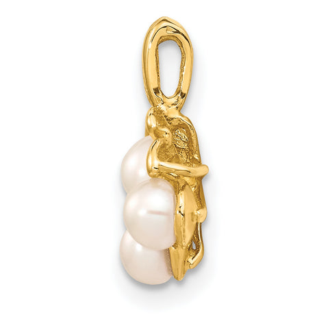 3-4mm White Button Freshwater Cultured Pearl Cluster Charm Pendant in Real 14k Yellow Gold