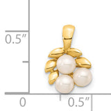 3-4mm White Button Freshwater Cultured Pearl Cluster Charm Pendant in Real 14k Yellow Gold