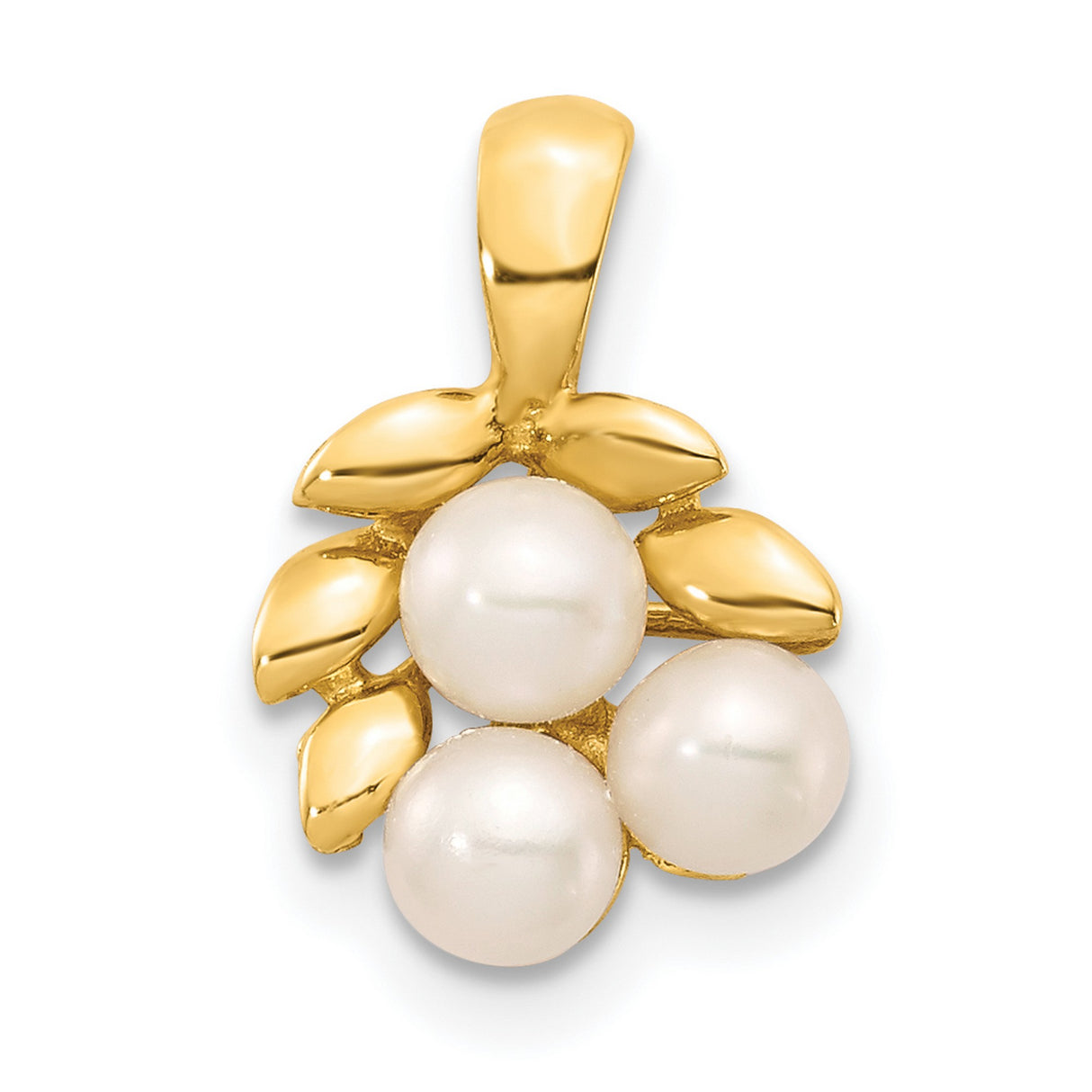 3-4mm White Button Freshwater Cultured Pearl Cluster Charm Pendant in Real 14k Yellow Gold