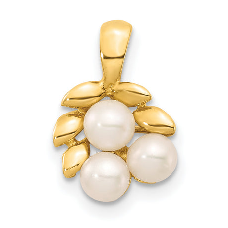 3-4mm White Button Freshwater Cultured Pearl Cluster Charm Pendant in Real 14k Yellow Gold