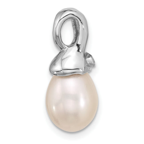 14k White Gold Teardrop Pendant with Cultured Pearl and Diamond Accent