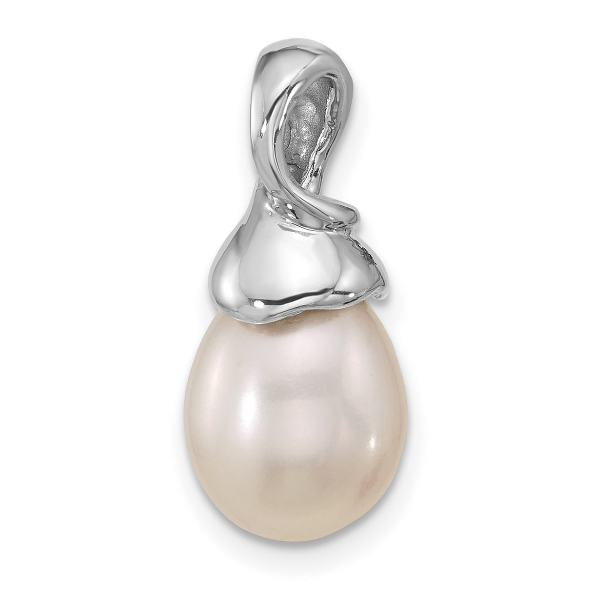 14k White Gold Teardrop Pendant with Cultured Pearl and Diamond Accent