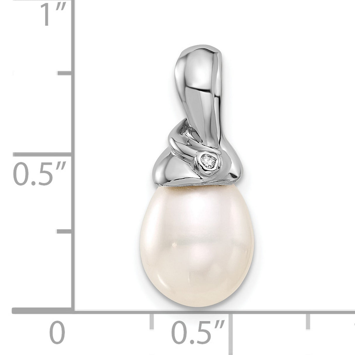 14k White Gold Teardrop Pendant with Cultured Pearl and Diamond Accent