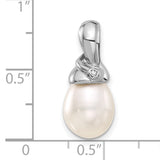 14k White Gold Teardrop Pendant with Cultured Pearl and Diamond Accent