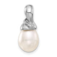 14k White Gold Teardrop Pendant with Cultured Pearl and Diamond Accent