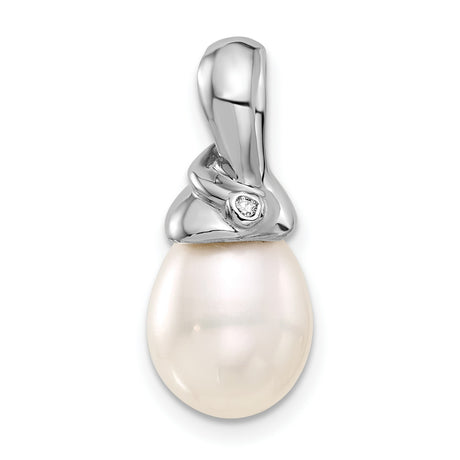 14k White Gold Teardrop Pendant with Cultured Pearl and Diamond Accent