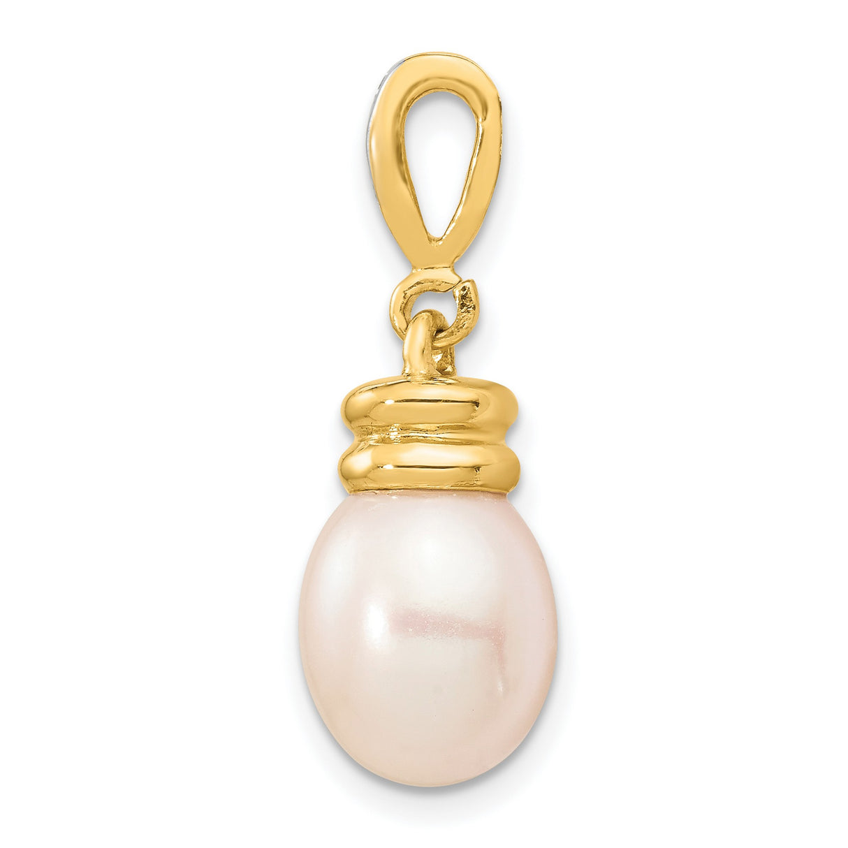 14k Yellow Gold Pendant with White Cultured Pearl Drop and Diamond Accents, Classic Design