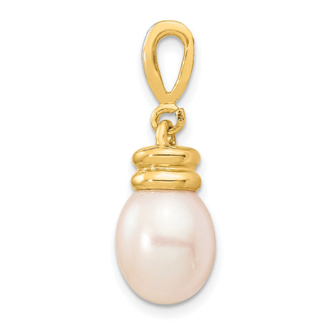14k Yellow Gold Pendant with White Cultured Pearl Drop and Diamond Accents, Classic Design