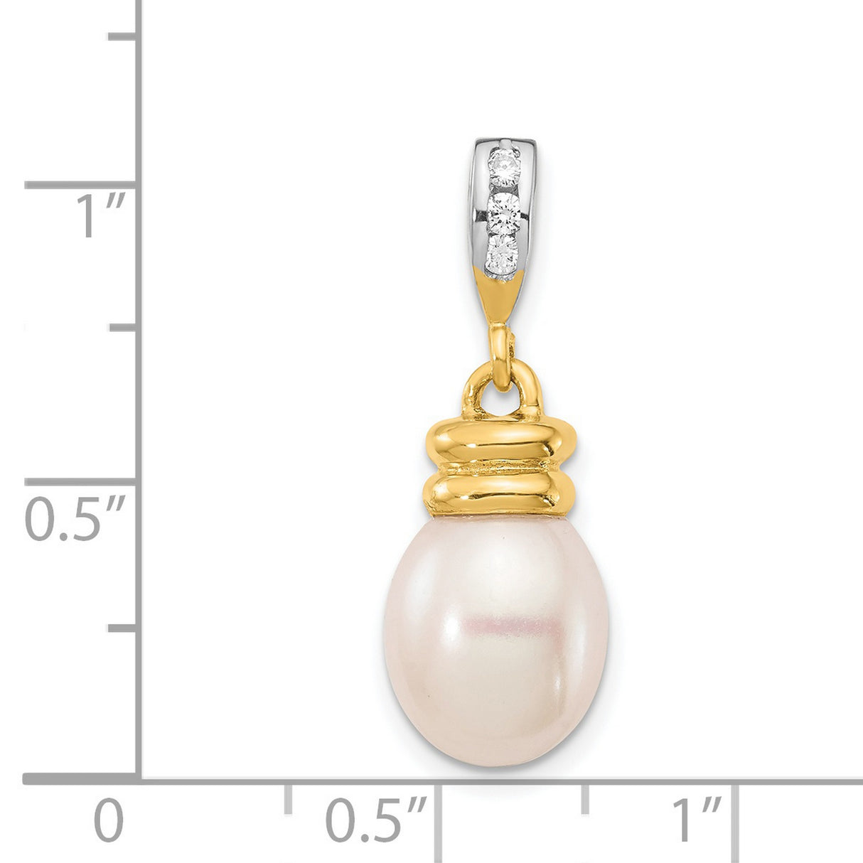 14k Yellow Gold Pendant with White Cultured Pearl Drop and Diamond Accents, Classic Design