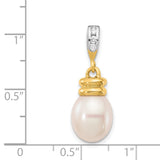 14k Yellow Gold Pendant with White Cultured Pearl Drop and Diamond Accents, Classic Design