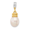 14k Yellow Gold Pendant with White Cultured Pearl Drop and Diamond Accents, Classic Design