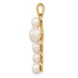 14k Yellow Gold Cross Pendant with White Freshwater Pearl, Catholic Christian Jewelry for Women