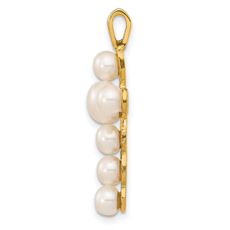 14k Yellow Gold Cross Pendant with White Freshwater Pearl, Catholic Christian Jewelry for Women