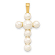14k Yellow Gold Cross Pendant with White Freshwater Pearl, Catholic Christian Jewelry for Women