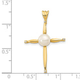 14k Yellow Gold Cross Pendant with White Pearl and Diamond Accents, Christian Faith Jewelry for Women