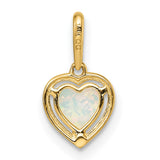 14k Yellow Gold Heart Pendant with Lab Created Opal, Beaded Frame Design