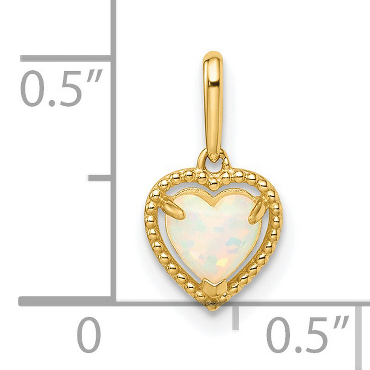 14k Yellow Gold Heart Pendant with Lab Created Opal, Beaded Frame Design