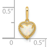 14k Yellow Gold Heart Pendant with Lab Created Opal, Beaded Frame Design