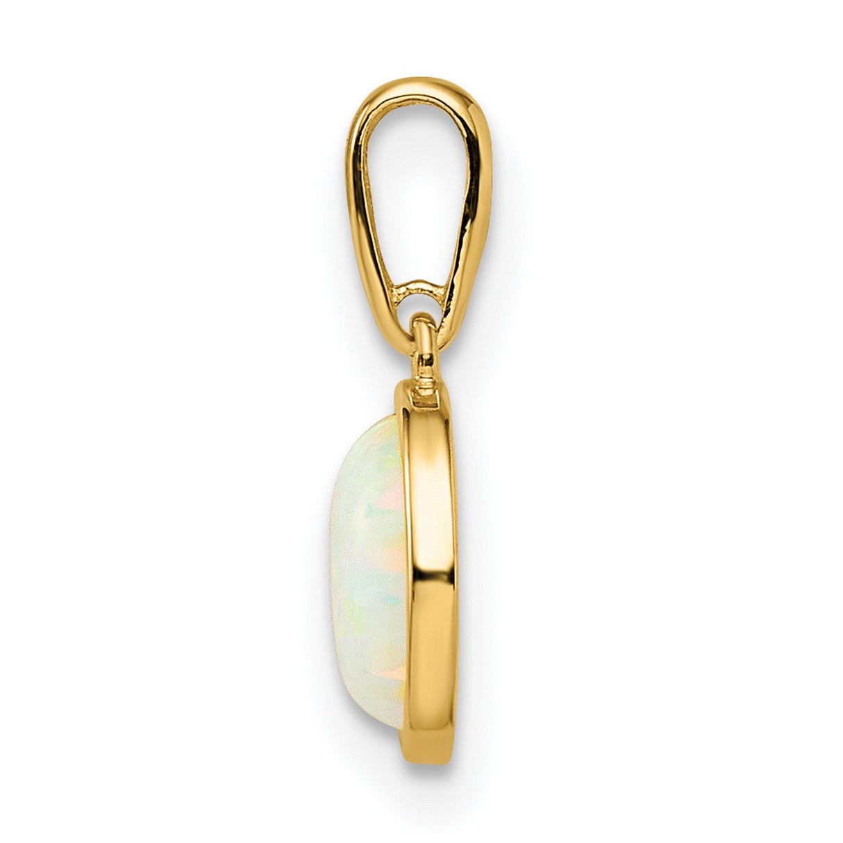 14k Yellow Gold Pendant with Lab Created Opal in Bezel Setting, Minimalist Modern Design