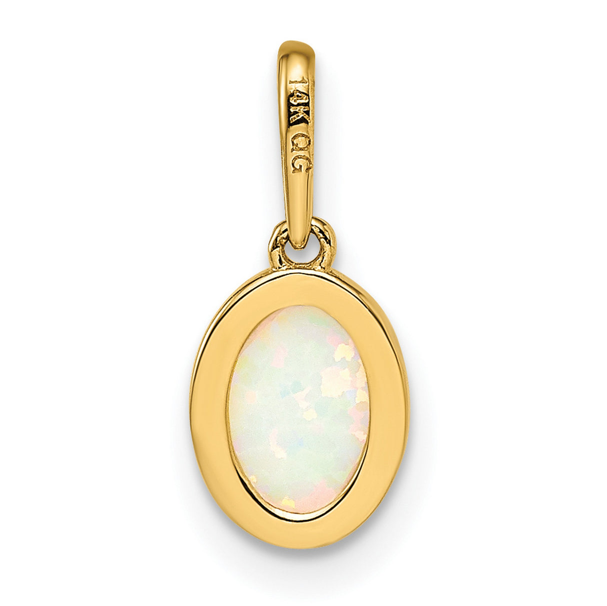 14k Yellow Gold Pendant with Lab Created Opal in Bezel Setting, Minimalist Modern Design