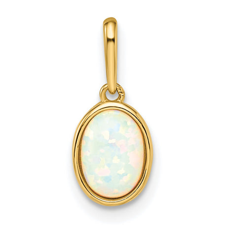 14k Yellow Gold Pendant with Lab Created Opal in Bezel Setting, Minimalist Modern Design