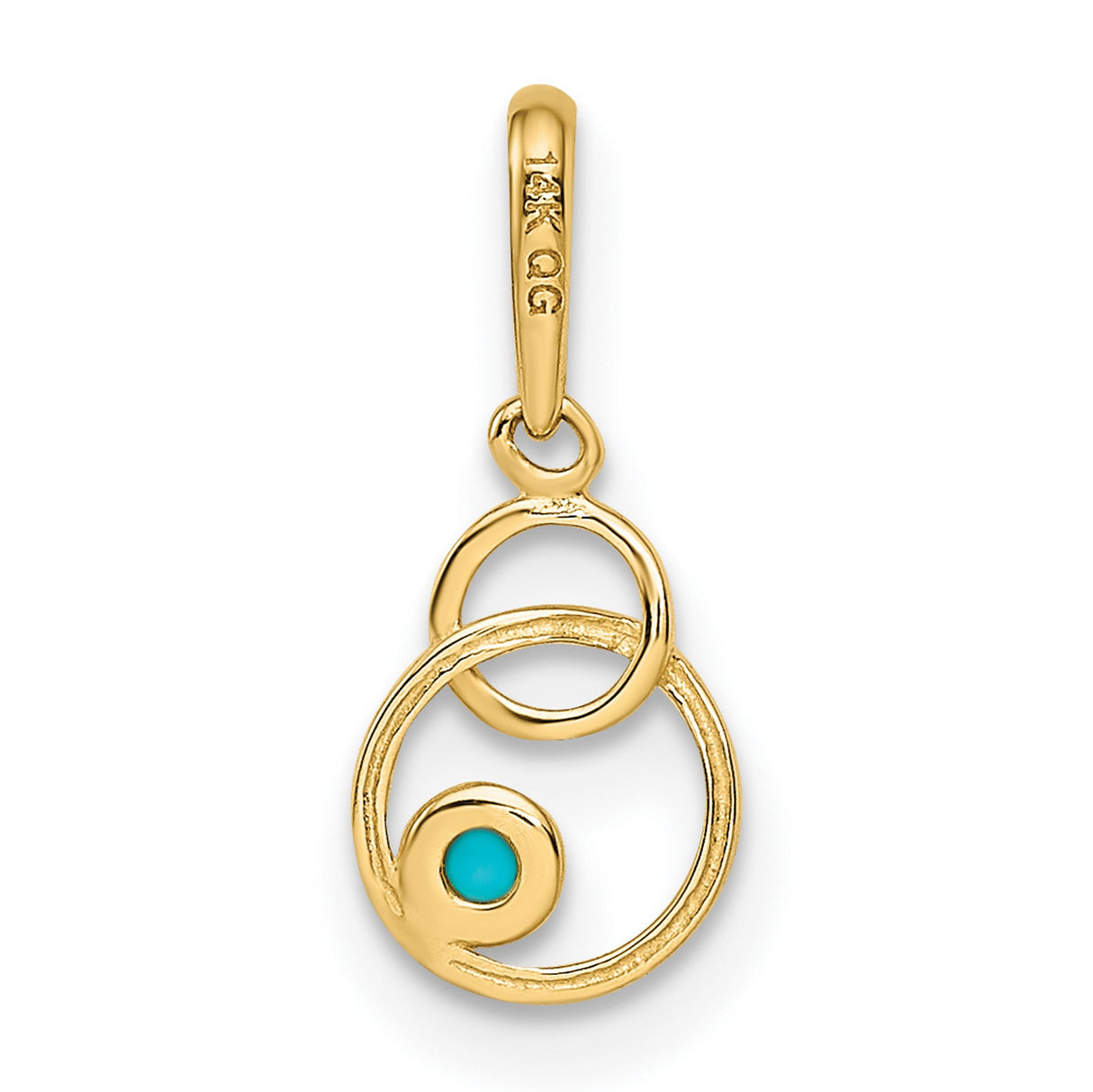 14k Yellow Gold Pendant with Turquoise, Abstract Open Circle Modern Design for Women