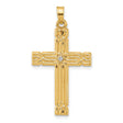 14k Yellow Gold Cross Pendant with Diamond Accent, Textured Religious Christian Charm for Men or Unisex