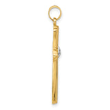 Polished and Grooved Hollow Diamond Cross Charm Pendant in Real 14k Yellow Gold