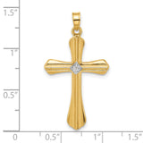 Polished and Grooved Hollow Diamond Cross Charm Pendant in Real 14k Yellow Gold