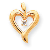 AA Diamond Heart Charm Pendant in Real 14k Yellow Gold