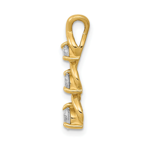 AA Diamond 3 Stone Criss-Cross Chain Slide Charm Pendant in Real 14k Yellow Gold