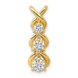 VS Diamond 3 Stone Criss-Cross Chain Slide Charm Pendant in Real 14k Yellow Gold