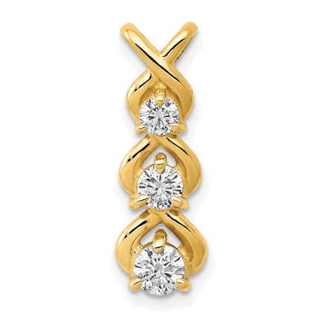 AA Diamond 3 Stone Criss-Cross Chain Slide Charm Pendant in Real 14k Yellow Gold