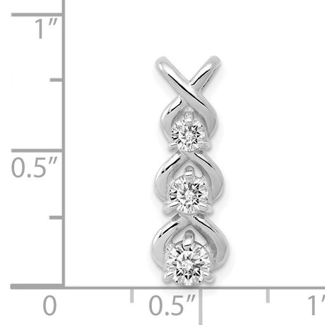 14k White Gold Pendant with Three Round Cut Diamonds, Vertical Twist Design